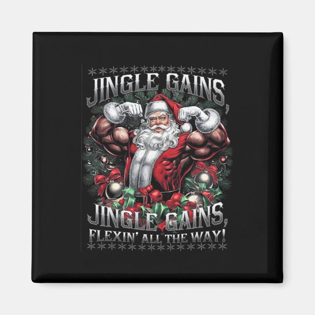 Santa Christmas Gym Workout Jingle Gains Flexin Al Magnet (Front)