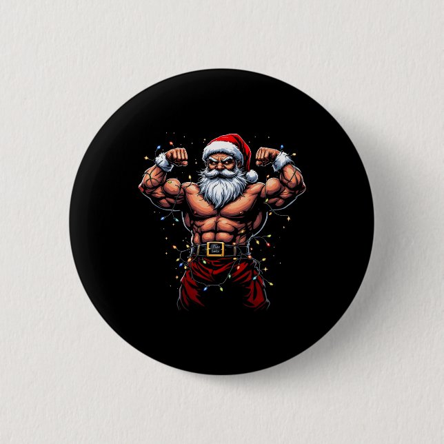 Santa Christmas Gym Workout Muscular Santa Claus  6 Cm Round Badge (Front)