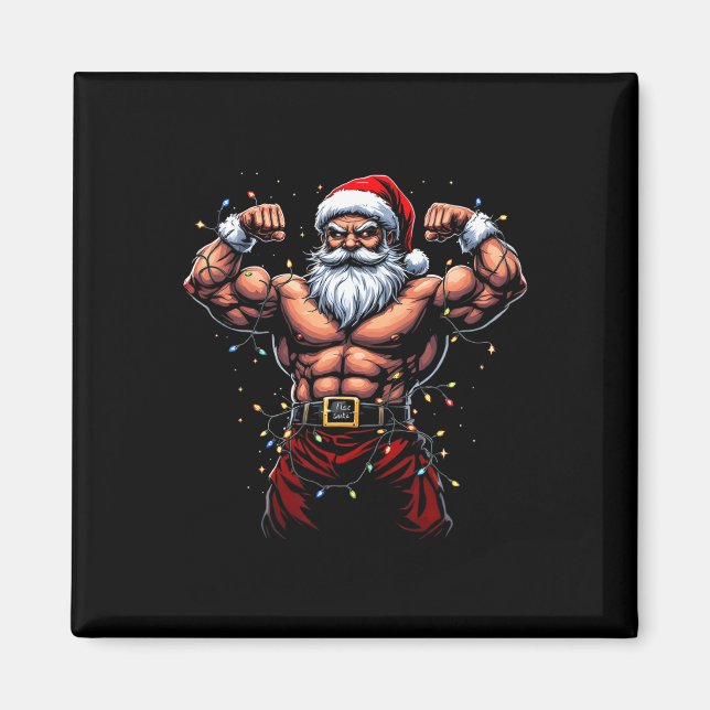 Santa Christmas Gym Workout Muscular Santa Claus  Magnet (Front)