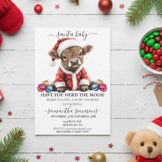 Santa Christmas Holiday Highland Baby Shower  Invitation (Creator Uploaded)