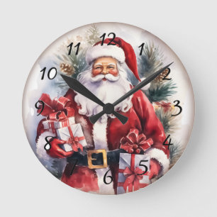 Santa Christmas Holiday Round Clock