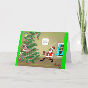 Santa,Christmas,humor,funny,elf,tree,hohoho Holida Holiday Card