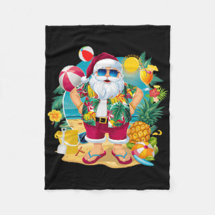 Santa Christmas In July On Beach Hawaiian Summer V Fleece Blanket