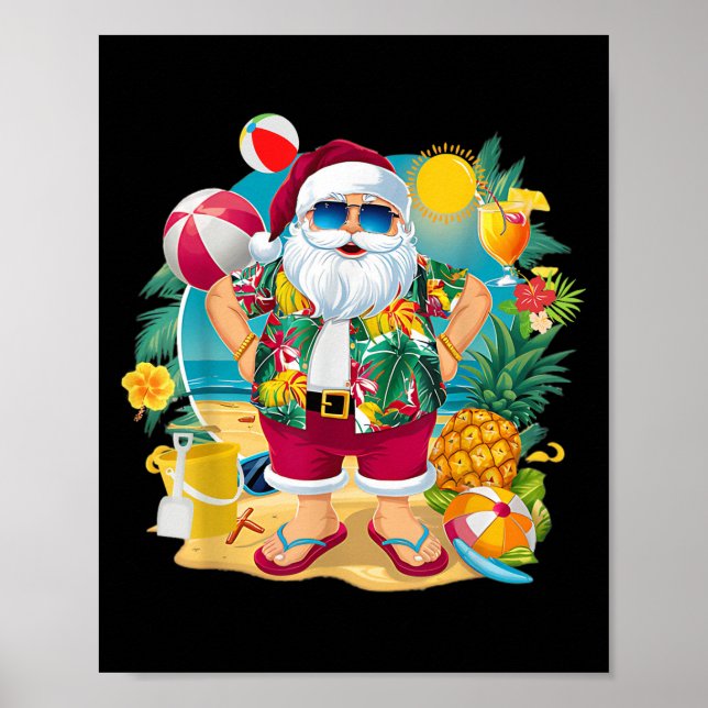 Santa Christmas In July On Beach Hawaiian Summer V Poster (Front)