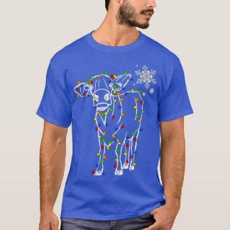 Santa Christmas Lights Cow Reindeer Hat Funny Cow  T-Shirt