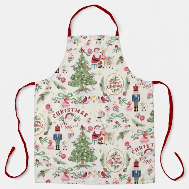 Santa Christmas Magic Watercolor Retro Nutcracker Apron (Front)