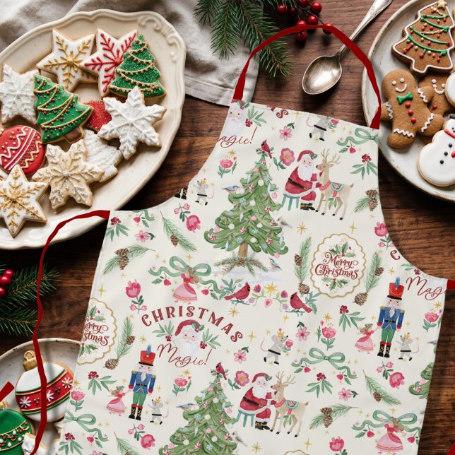 Santa Christmas Magic Watercolor Retro Nutcracker Apron (Creator Uploaded)