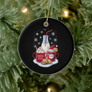 Santa Christmas Milk and Cookies Latte Family Xmas Ceramic Ornament