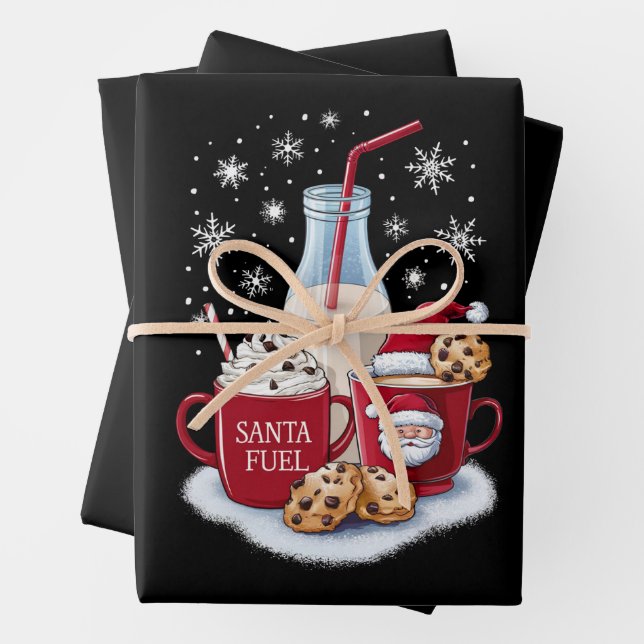 Santa Christmas Milk and Cookies Latte Family Xmas Wrapping Paper Sheet (In situ)