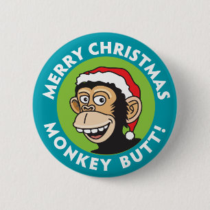 Santa Christmas Monkey 6 Cm Round Badge