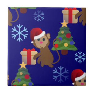 santa christmas monkey emoji ceramic tile