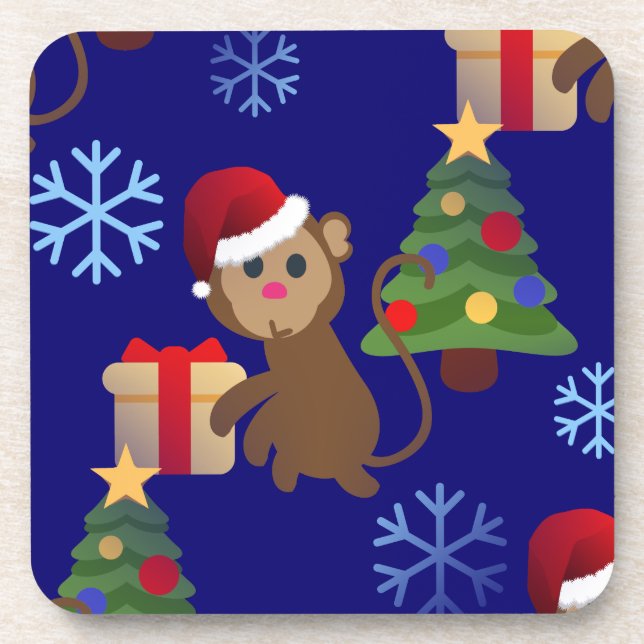 santa christmas monkey emoji coaster (Front)