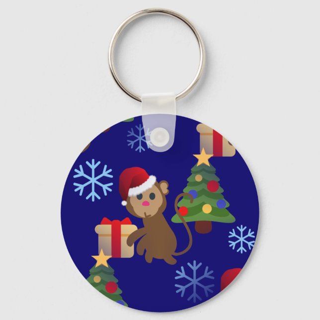 santa christmas monkey emoji key ring (Front)
