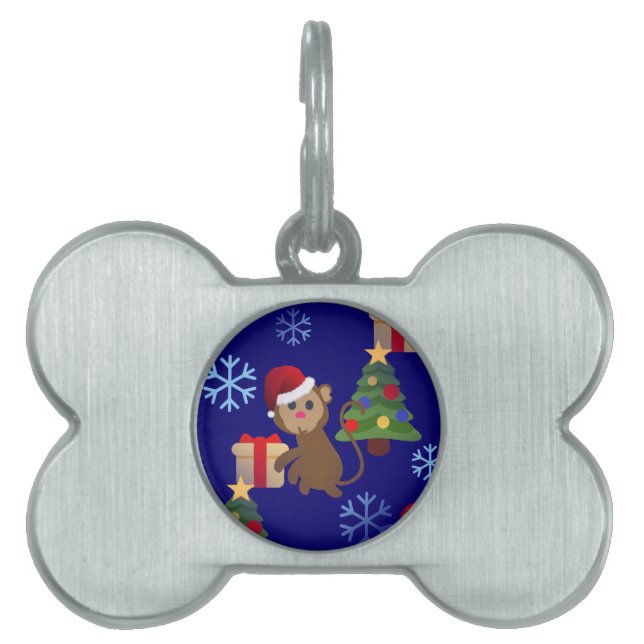 santa christmas monkey emoji pet name tag (Front)