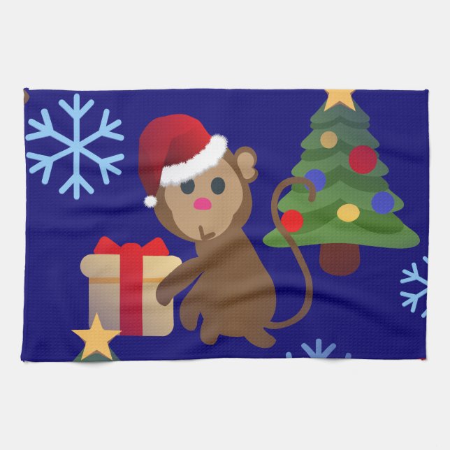 santa christmas monkey emoji tea towel (Horizontal)