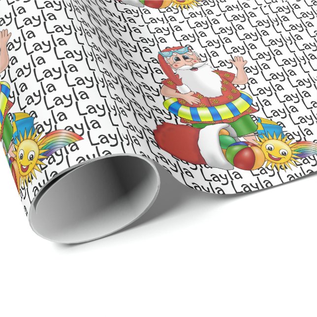 Santa Christmas Name Beach Wrapping Paper (Roll Corner)
