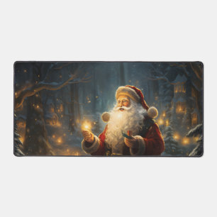 Santa Christmas Night Snowy Forest Desk Mat