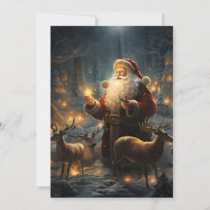 Santa Christmas Night Snowy Forest Holiday Card