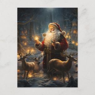 Santa Christmas Night Snowy Forest Holiday Postcard