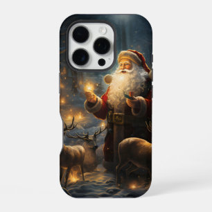 Santa Christmas Night Snowy Forest iPhone 16 Pro Case