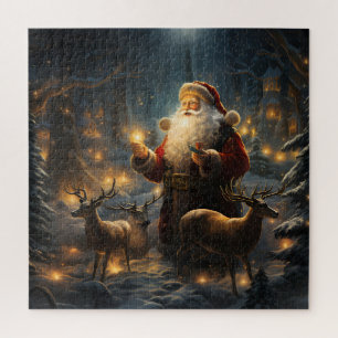 Santa Christmas Night Snowy Forest Jigsaw Puzzle