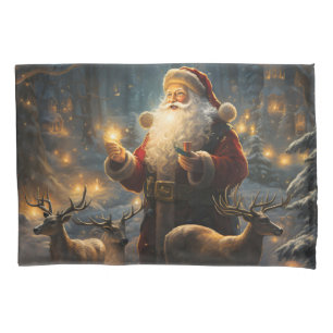 Santa Christmas Night Snowy Forest Pillowcase