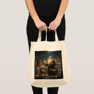 Santa Christmas Night Snowy Forest Tote Bag