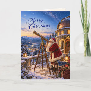 Santa Christmas Observatory Telescope Starry Sky Card