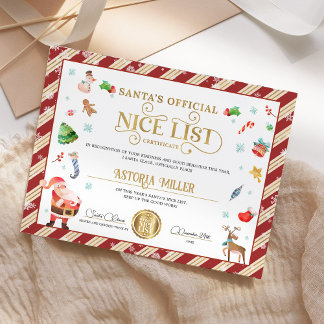 Santa Christmas Official Nice List Certificate