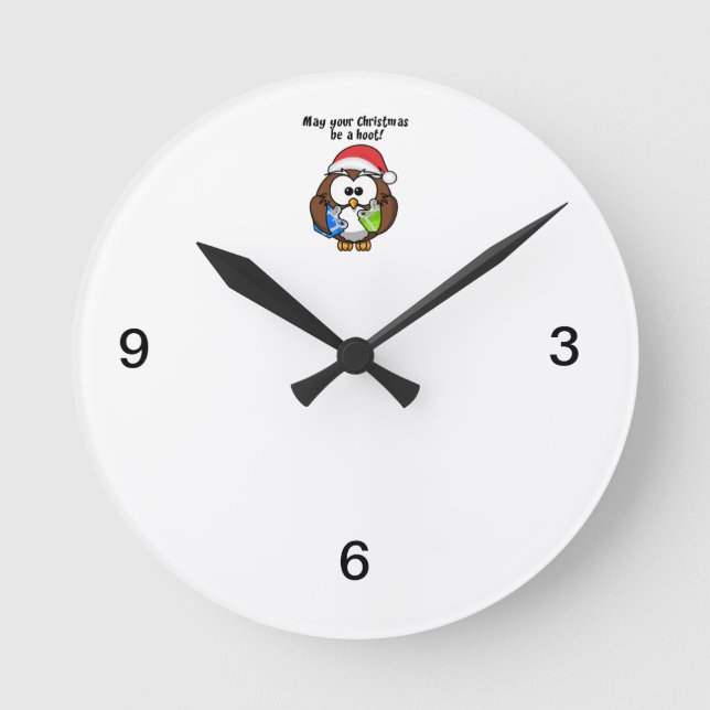 Santa Christmas Owl Round Clock (Front)