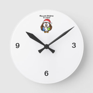 Santa Christmas Owl Round Clock