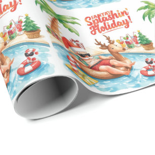 Santa Christmas Party at the pool  Wrapping Paper