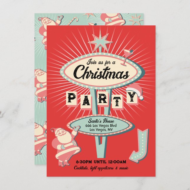 Santa Christmas Party Sign Mod Retro Invitation (Front/Back)