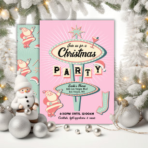 Santa Christmas Party Sign Mod Retro Invitation