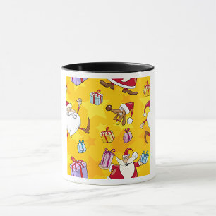 Santa Christmas Pattern with Gifts and Stars Mug