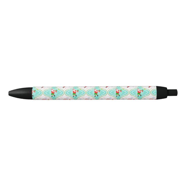 Santa Christmas Pickleball Ogee Pattern Black Ink Pen (Front)