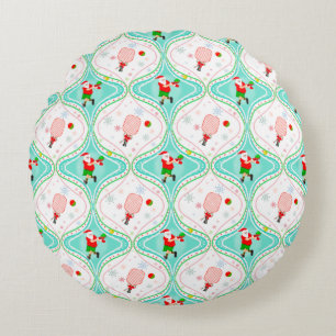  Santa Christmas Pickleball Ogee Pattern Round Cushion