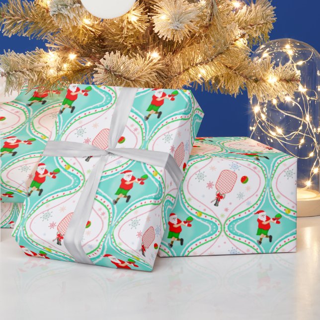 Santa Christmas Pickleball Ogee Pattern Wrapping P Wrapping Paper (Holidays)