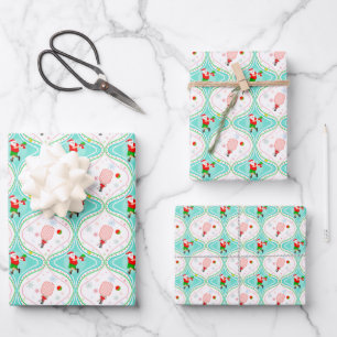 Santa Christmas Pickleball Ogee Pattern  Wrapping Paper Sheet