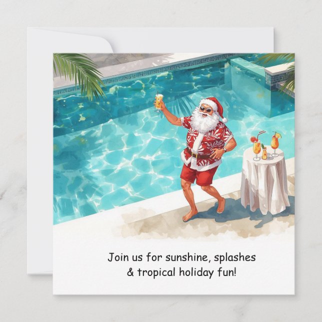 Santa Christmas Pool Party Invitation  (Front)