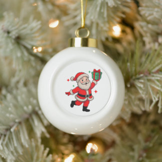 Santa Christmas Present Retro Vintage Xmas Holiday Ceramic Ball Christmas Ornament