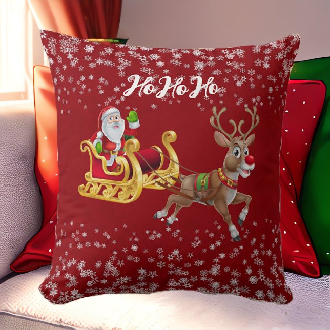 Santa Christmas Reindeer Sleigh Snowflake Red Baby Cushion (Santa Christmas Reindeer Sleigh Snowflake Red Baby Throw Pillow)