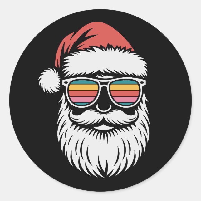 Santa Christmas Retro Sunglasses Xmas Holiday Classic Round Sticker (Front)