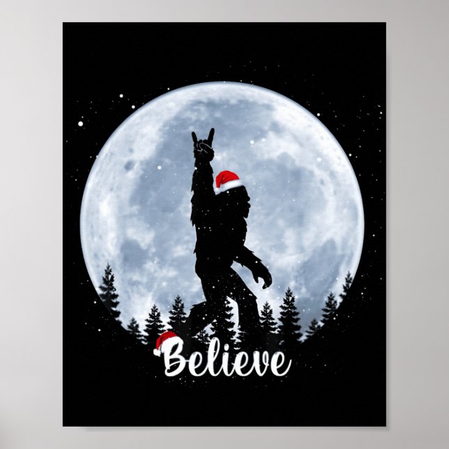 Santa Christmas Rock Sasquatch Xmas Girl T Shirt  Poster (Front)