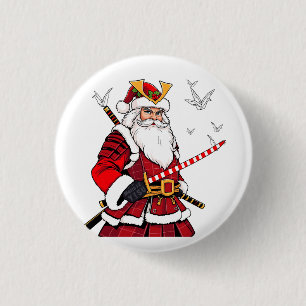 Santa Christmas Santa Claus Japanese Art Samurai  3 Cm Round Badge