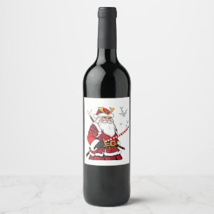 Santa Christmas Santa Claus Japanese Art Samurai Wine Label