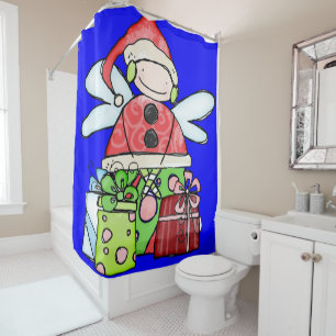 Santa Christmas Shower Curtain Blue