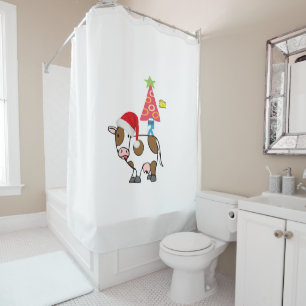 Santa Christmas Shower Curtain Milk Cheese Country