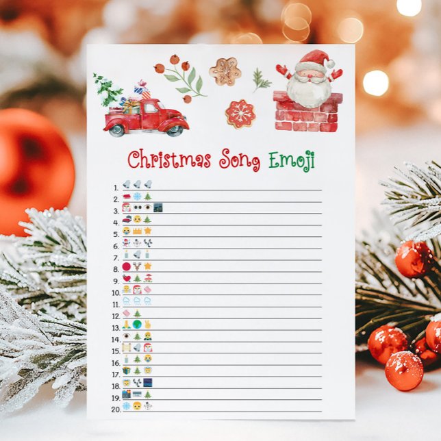 Santa Christmas Song Emoji Game Holiday Card (Christmas Party Game)