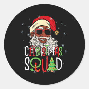 Santa Christmas Squad Black Men African American P Classic Round Sticker